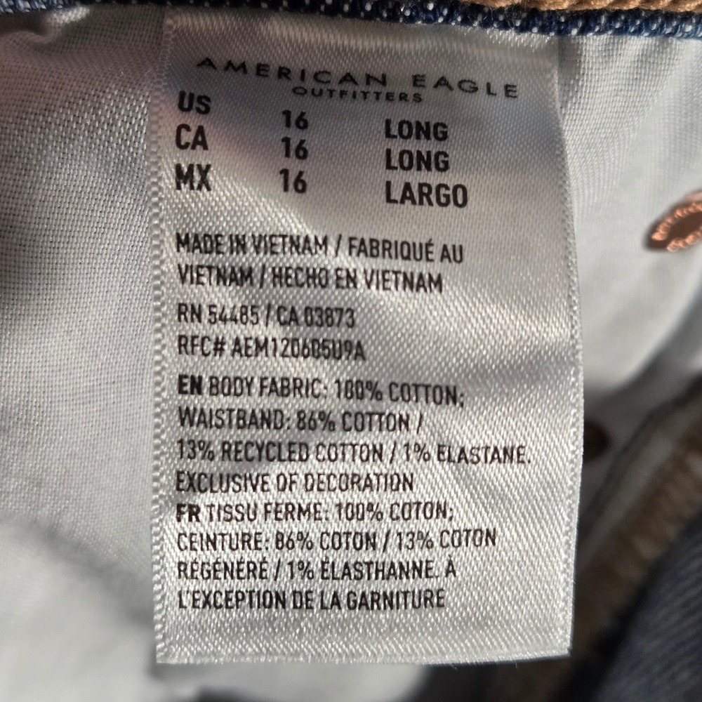 American Eagle Super High-Rise Baggy Wide Leg Jeans Blue 16 Long NEW Distressed - Picture 8 of 9